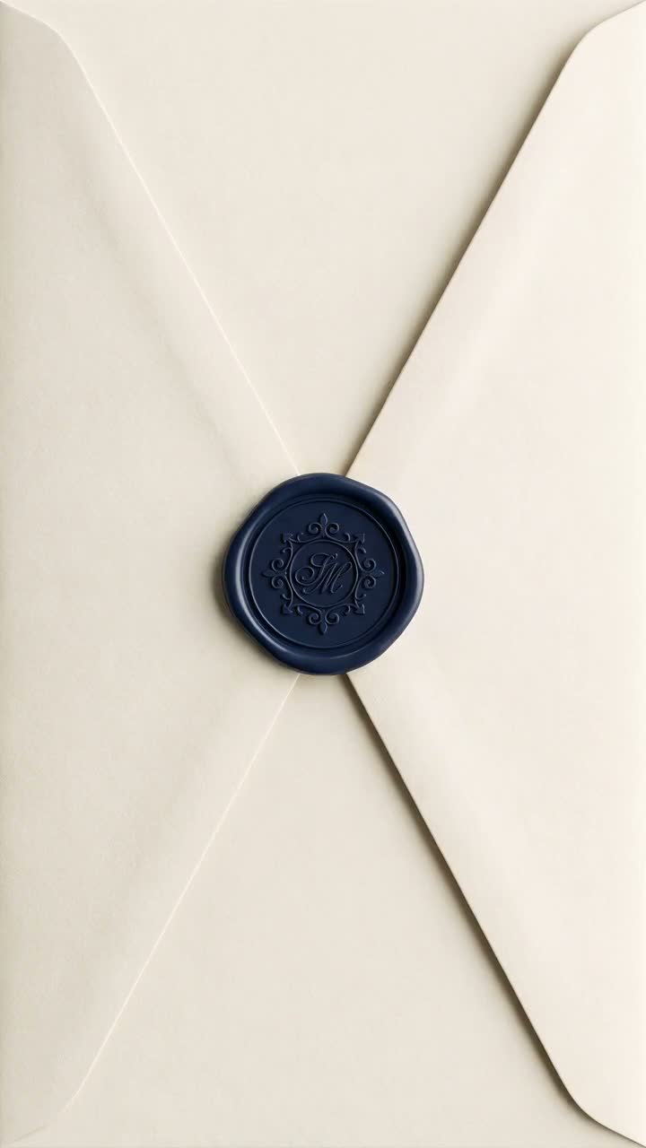 Modèle Cachet de Cire — Le sceau se brise, l'enveloppe s'ouvre — papier crème et bleu de nuit.