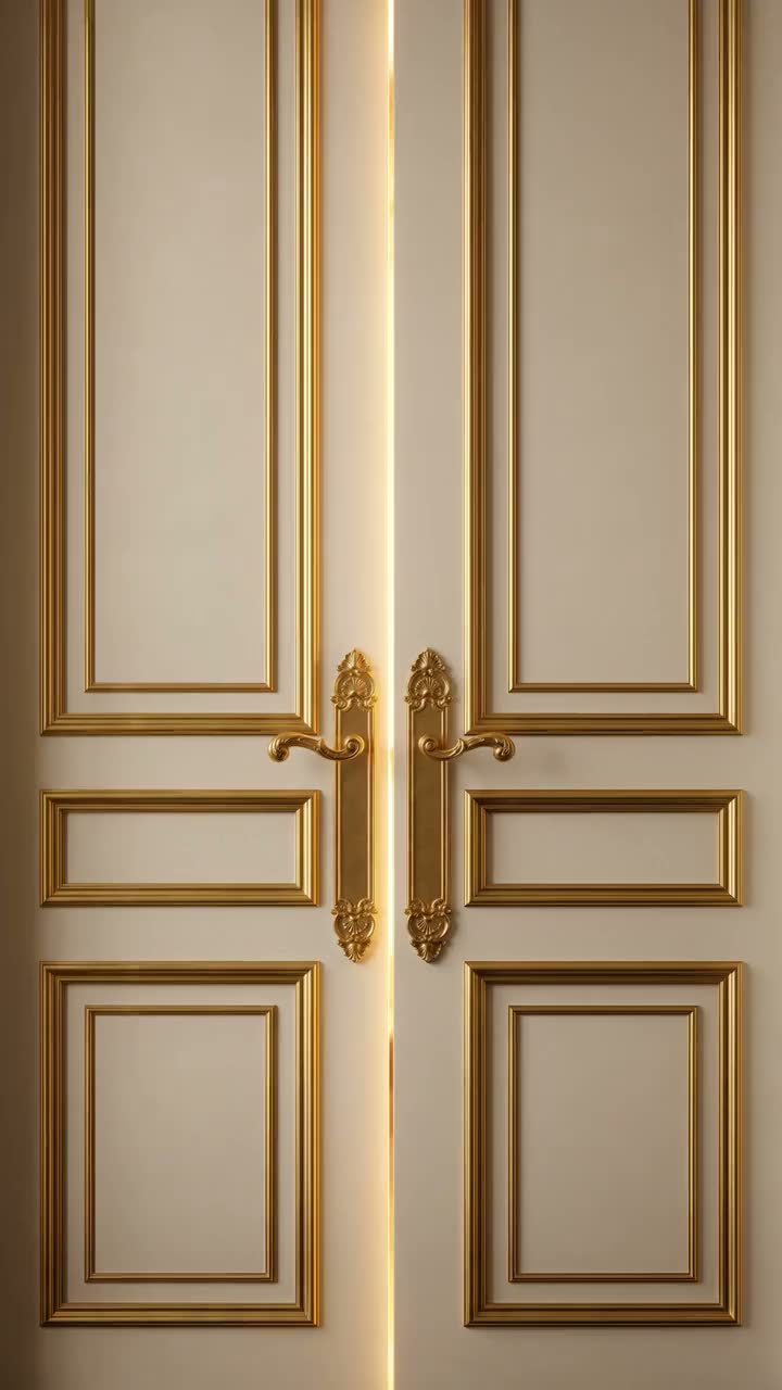 Modèle Château de Loire — De hautes portes dorées s'ouvrent — ivoire, or et bois.