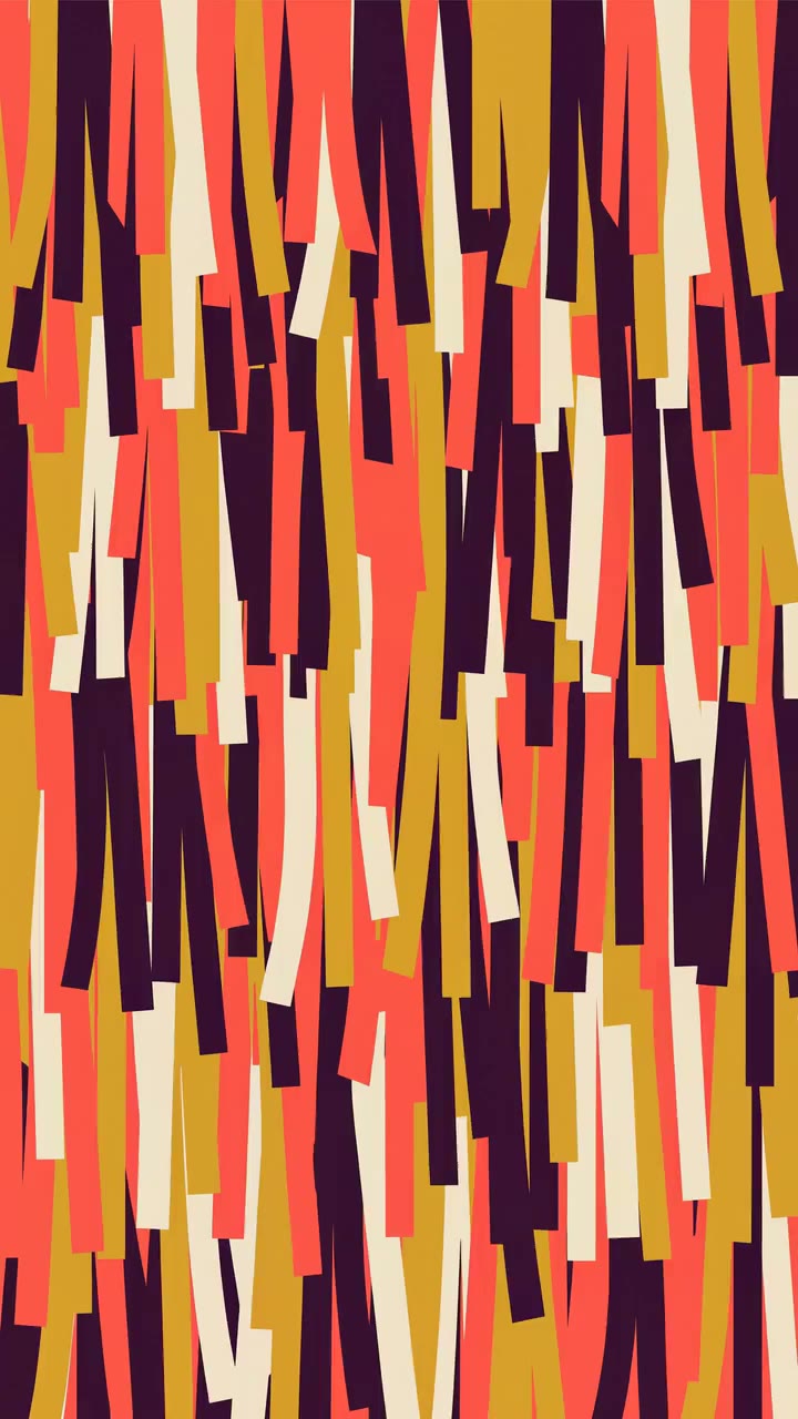 Modèle Confettis — Les banderoles balaient l'écran — aplats graphiques, aubergine et corail.
